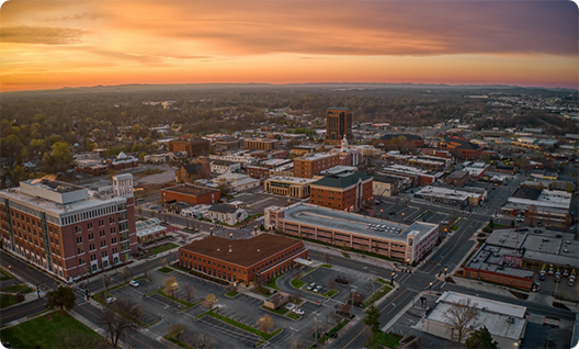 Overhead shot of buildings on university campus