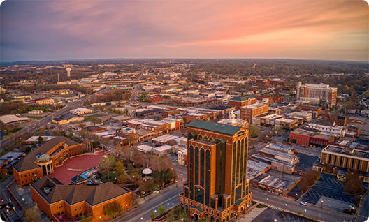 Overhead shot of a university campus